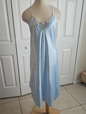 Intimate Affair Vintage Nightgown Womens L Blue Lace Satin Y2K Sleepwear Size L